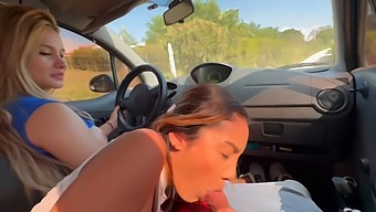 Two Brunettes Pleasure Me With Oral Sex In Their Car