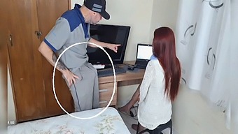 White Housewife Experiences Standing Sex With Uniform-Clad Technician
